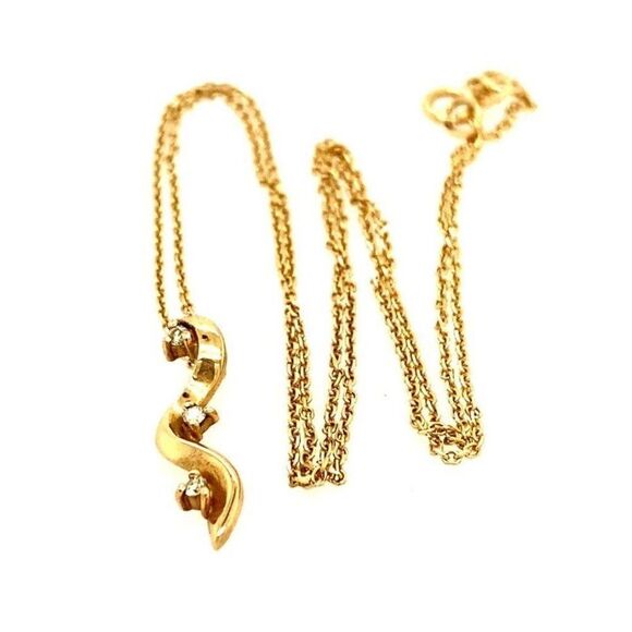 14k Diamond Wavy Pendant Necklace - Picture 5 of 11